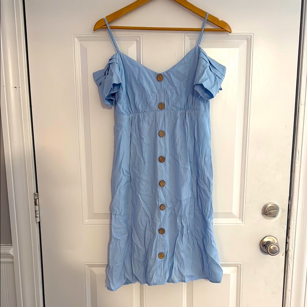 Light Blue Maternity Button-Down Dress